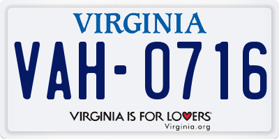 VA license plate VAH0716