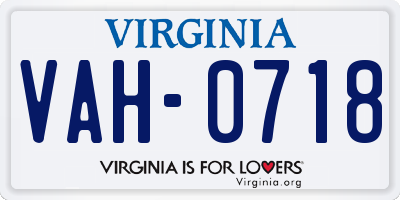 VA license plate VAH0718