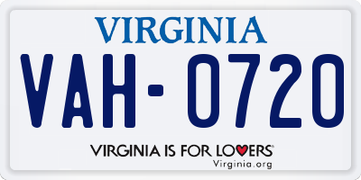 VA license plate VAH0720