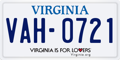 VA license plate VAH0721