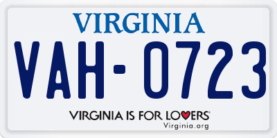VA license plate VAH0723