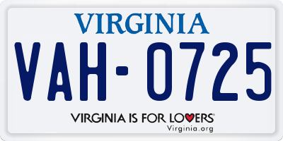 VA license plate VAH0725