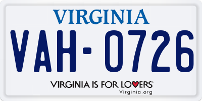 VA license plate VAH0726