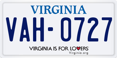 VA license plate VAH0727