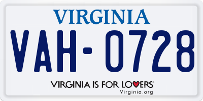 VA license plate VAH0728