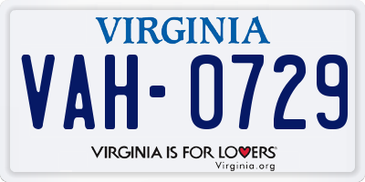 VA license plate VAH0729