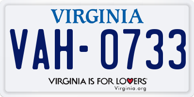 VA license plate VAH0733