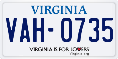 VA license plate VAH0735