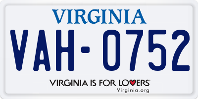 VA license plate VAH0752