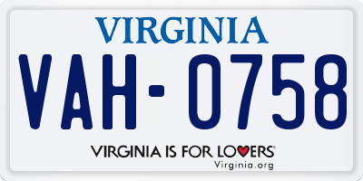 VA license plate VAH0758