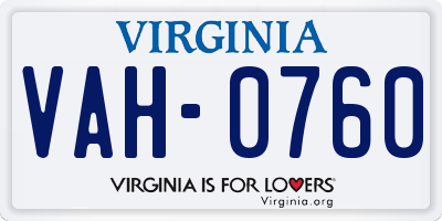 VA license plate VAH0760