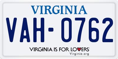 VA license plate VAH0762