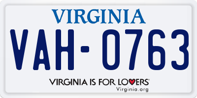 VA license plate VAH0763