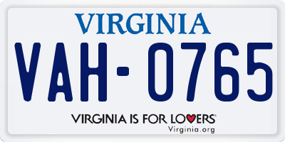 VA license plate VAH0765