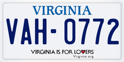 VA license plate VAH0772