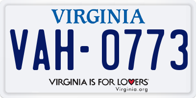VA license plate VAH0773