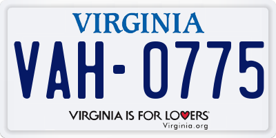 VA license plate VAH0775