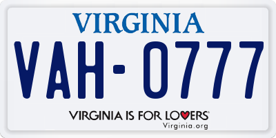 VA license plate VAH0777