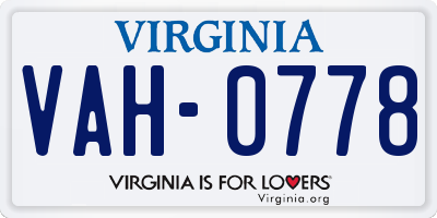VA license plate VAH0778