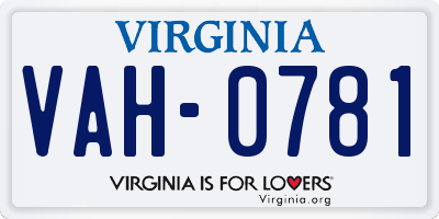 VA license plate VAH0781