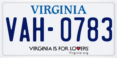 VA license plate VAH0783