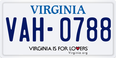 VA license plate VAH0788