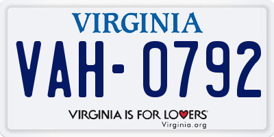 VA license plate VAH0792