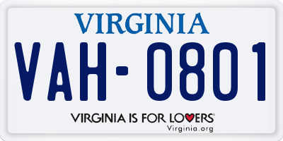 VA license plate VAH0801