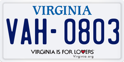 VA license plate VAH0803