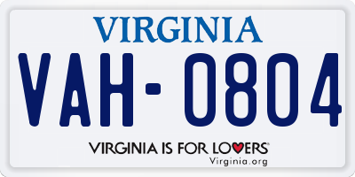 VA license plate VAH0804