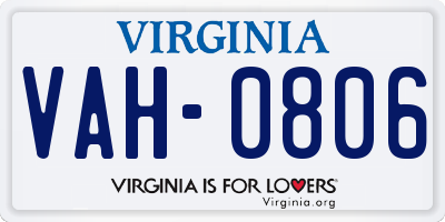 VA license plate VAH0806