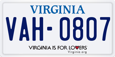 VA license plate VAH0807