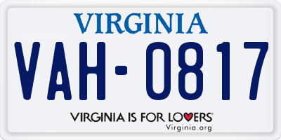VA license plate VAH0817