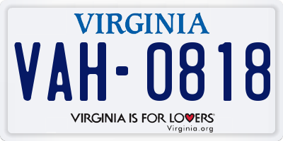 VA license plate VAH0818