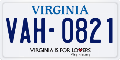 VA license plate VAH0821