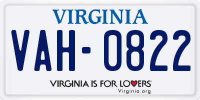 VA license plate VAH0822