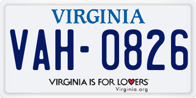 VA license plate VAH0826