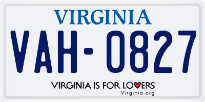 VA license plate VAH0827