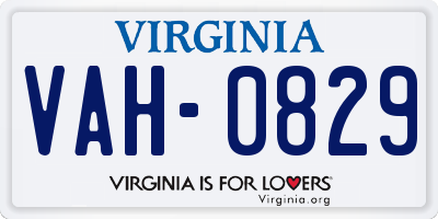 VA license plate VAH0829