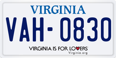 VA license plate VAH0830