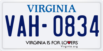 VA license plate VAH0834