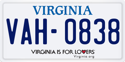 VA license plate VAH0838