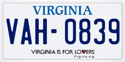 VA license plate VAH0839