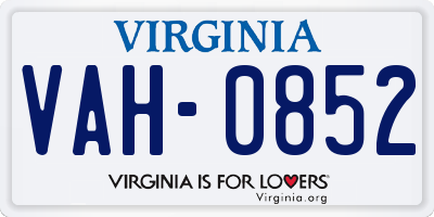 VA license plate VAH0852