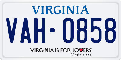 VA license plate VAH0858