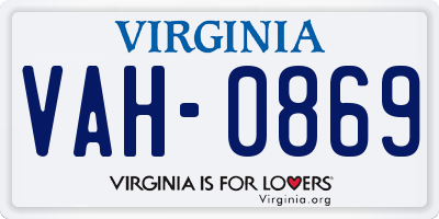 VA license plate VAH0869