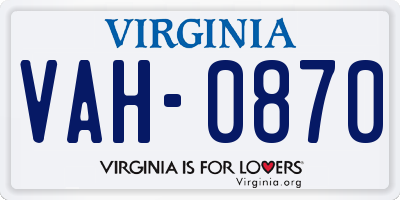 VA license plate VAH0870