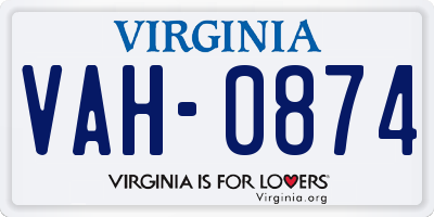 VA license plate VAH0874