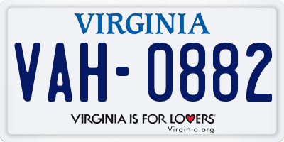 VA license plate VAH0882