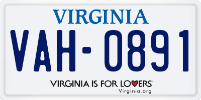 VA license plate VAH0891